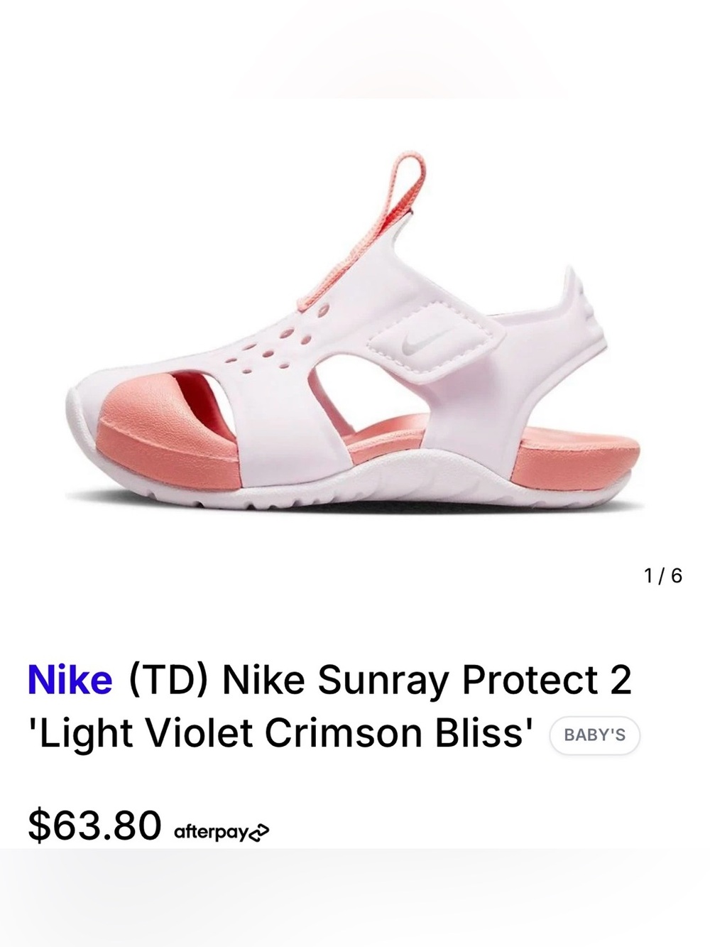 Nike Nike Sunray Protect 2 Light Violet Crimson Bliss size 6C